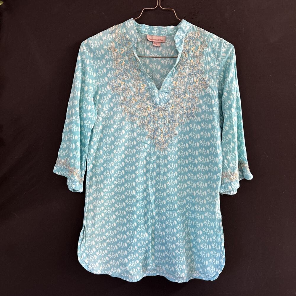 Made In India Cotton Bohemian Tunic Top Small Embroidered Folk Blouse Peasant